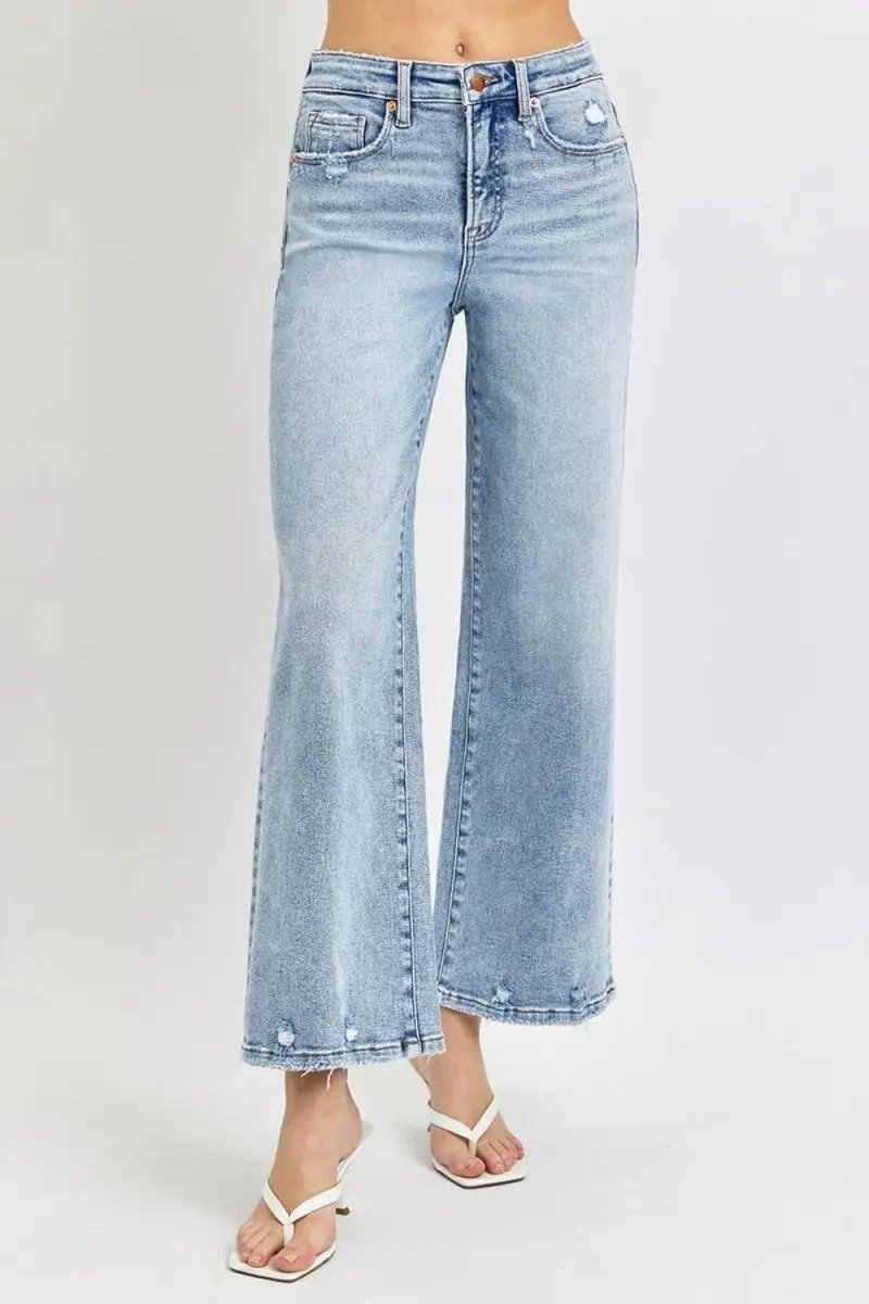 RISEN Full Size Tummy Control High Rise Crop Wide Leg Jeans - Love Salve